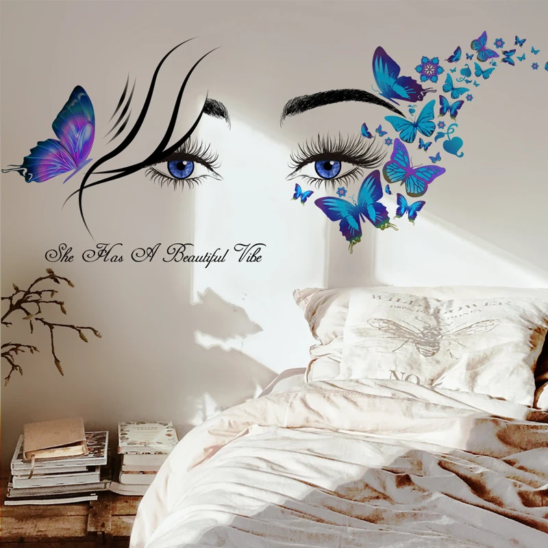

Наклейка на стену с изображением бабочки и глаз для спальни, гостиной, декоративная наклейка из ПВХ для детской комнаты, съемная
