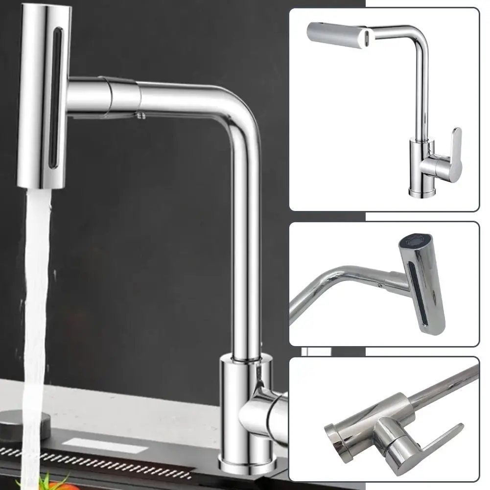 

4 Modes Waterfall Kitchen Faucet Rotation Stream Sprayer Steel Tap Hot Water Sink Brushed Cold Stainless Hole Mixer Head Si W7B5