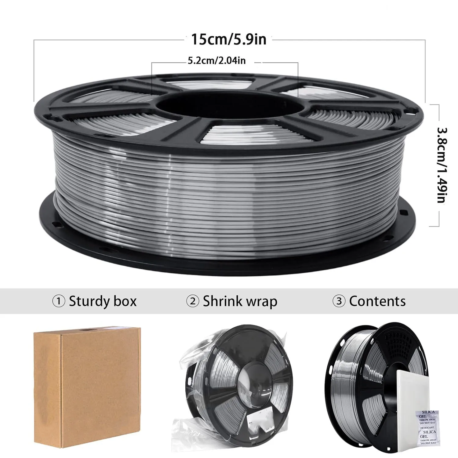 실크 필라멘트 1.75mm, 깔끔하게 감긴 3D 프린터 필라멘트, 치수 정확도 +/- 0.02mm, 250g