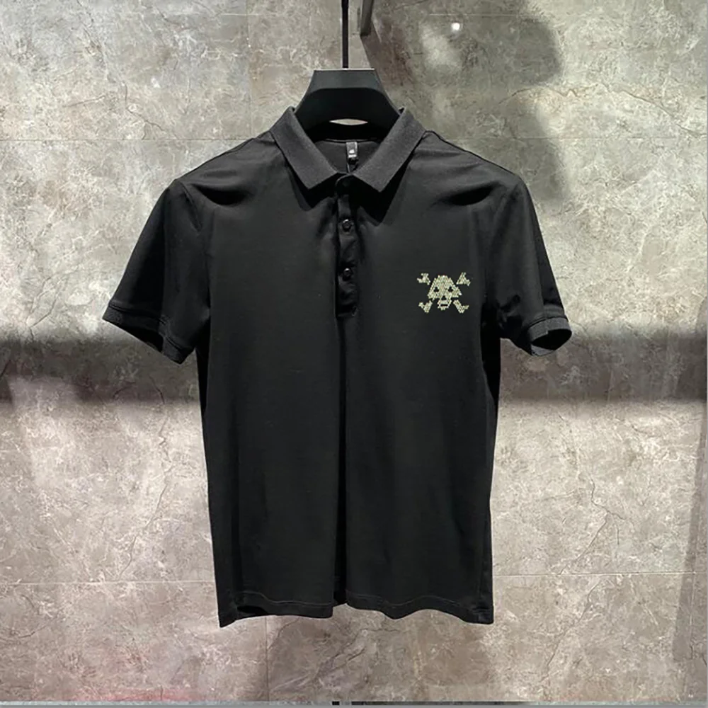 

2023 Polo Shirt Brands Male Short Sleeve Casual Slim Rhinestones Polo shirt 05061