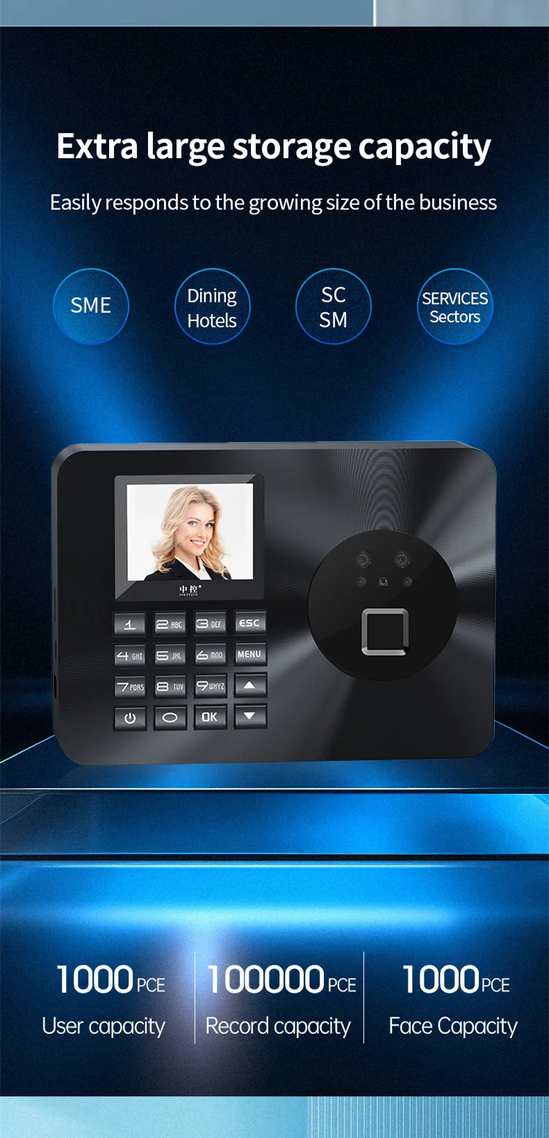 2.4" TFT LCD Biometric Face Recognition /Fingerprint/Password Time Attendance Machine DC 5V/1A Time Clock Recorder