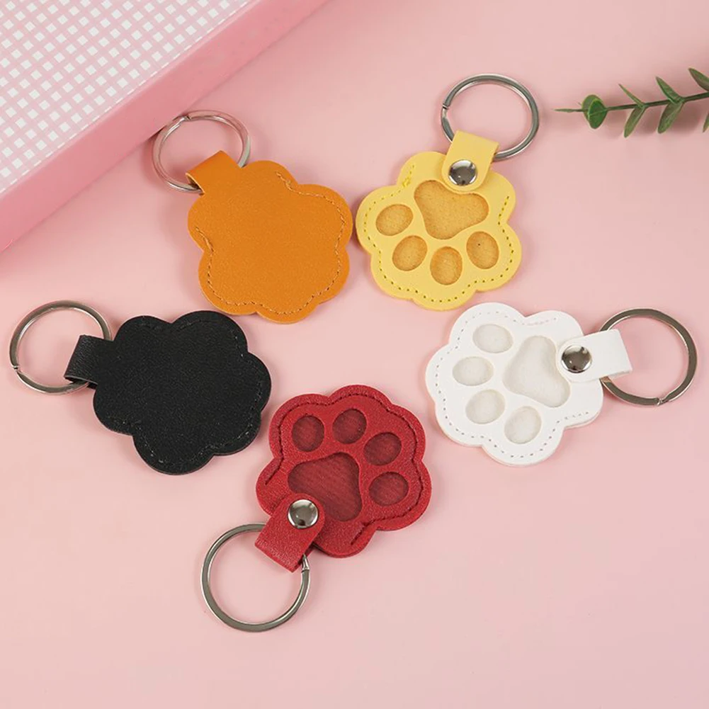 Pet Hair Storage Bag PU Pet Memorial Keychain Cute Paw-Shaped Memorial Charm for Keyrings Bags and Personal Mementos