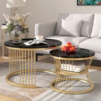 Anajqaqia Table basse, lot de 2, table basse moderne à poser l'une sur l'autre, table de salon, table de canapé, structure en métal, ronde, noire 2