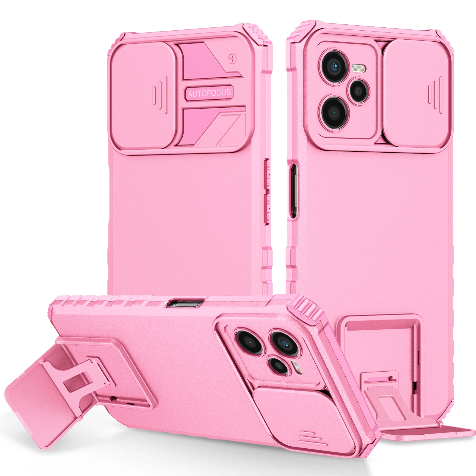 Durable Phone Case with Slide Camera Lens Protection and Stand