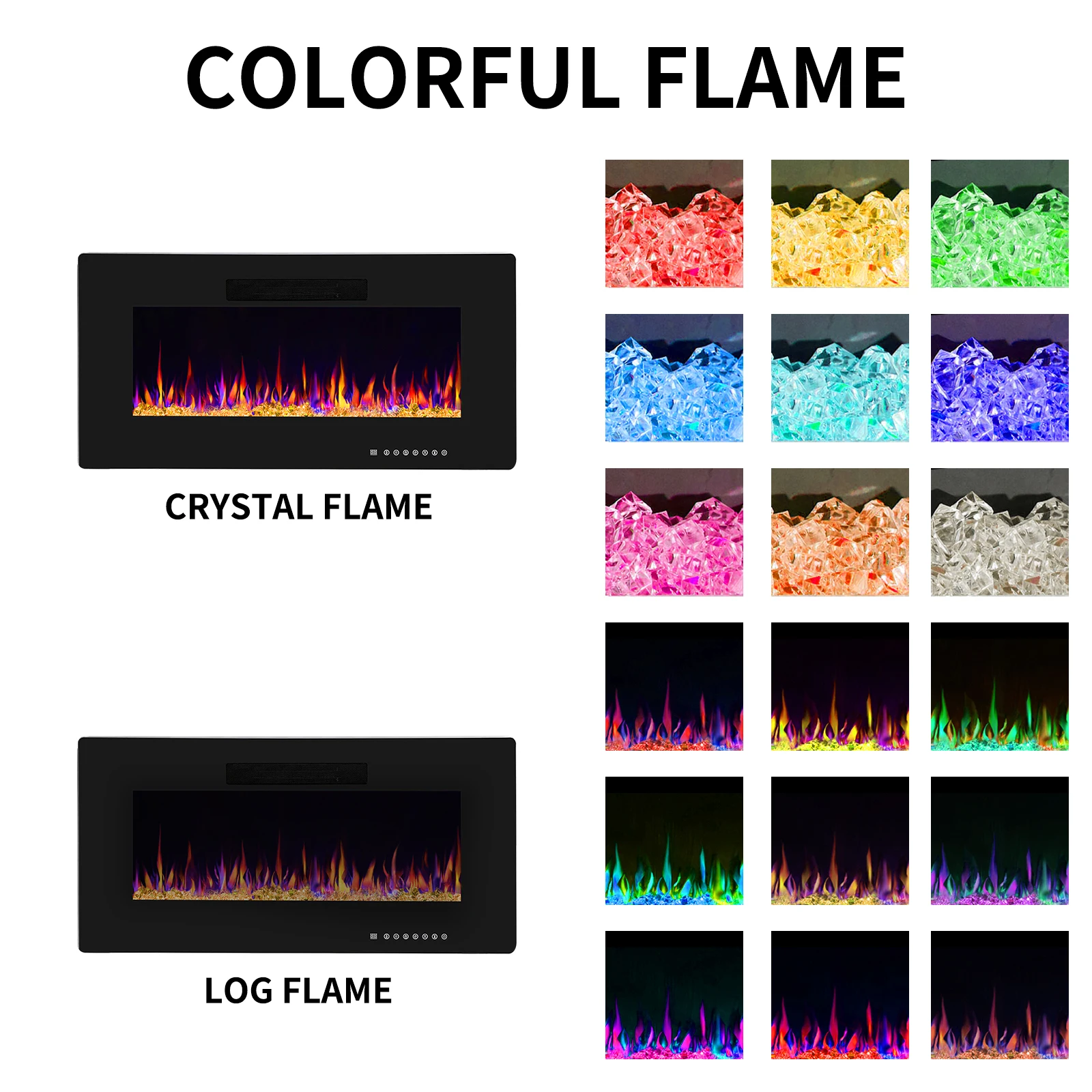 36" Recessed & Wall Mounted Electric Fireplace,Ultra thin & Low Noise,Touch Screen Remote Control,Unique Flame Design