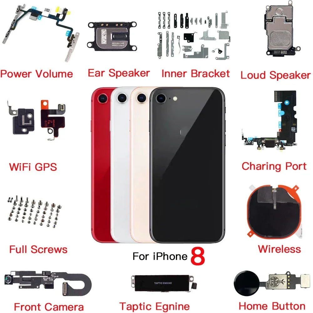 

Inner Part Replacement for IPhone 8 Front Camera Power Volume Charging Port Ear Speaker Home Flex Cable with Bracket Full Screws