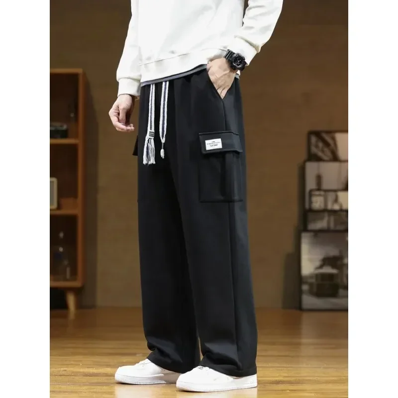 Autumn Men Sweatpants Multi-Pockets Drawstring Cotton Casual Track Pant Male Loose Straight Trousers Large Size 8XL sport jogging trousers wide leg pants fleece sweatpants fashion pants fashionable wide leg pants