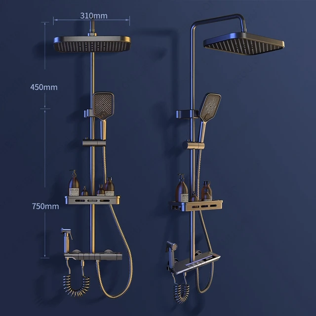 ความสูงปรับระบบฝักบัวอาบน้ําหลายโหมดชุดฝักบัวสแควร์สเปรย์ฝักบัวอาบน้ําแรงดันสูง Combo ใหม่อุปกรณ์ห้องน้ํา 6
