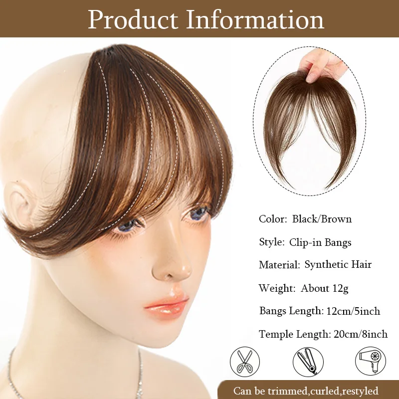 LUPU Synthetic Clip-In Bangs For Women Straight Center-Parted Fake Bangs with Temples Ideal for Casual Attire& Diverse Hairstyle