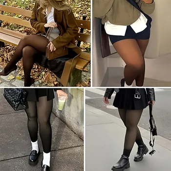 2026 New One Seam Fleece Lined Tights Sexy Black Shaping Thermal Leggings Translucent Pantyhose Sheer Fleece Leggings Plus Size 4