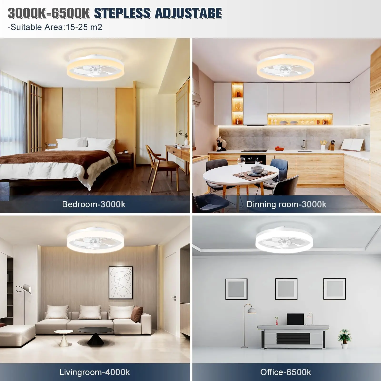 Ceiling fan with light Modern Dimmable Remote Control Ceiling Fans Living Room AC Variable Frequency Fan Lamp 19.6 in
