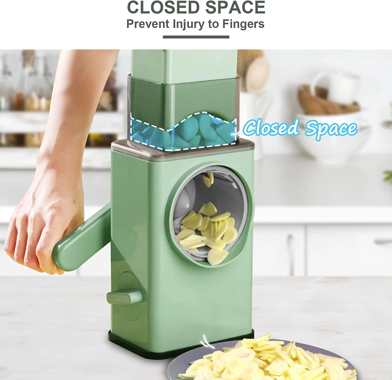  Cheese Chopper 4-in-1, Cheese Storage with Handle, Grater,  Wire and Blade Attachments, Instant Fridge Storage