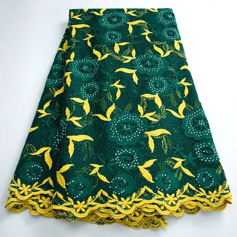 

New African Lace Fabric 2023 High Quality Nigerian Cord Guipure Lace Fabric Rhinestone Water Soluble For Women Party Dress A3386