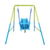 green and blue interesting 2 in 1 baby swing mental plastic safe swing set 110lbs for outdoor playground for age 3+ 6