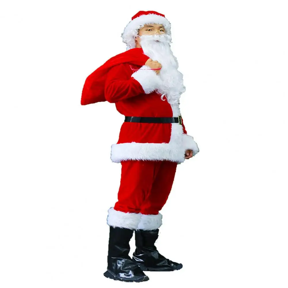 Santa Outfit Santa Claus Cosplay Costume Set for Christmas Performance Photography Outfit Including Top Pants Hat Belt for Drama