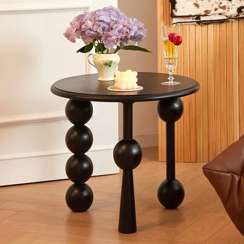 Mesa de centro de nogal de lujo con luz francesa, mesa auxiliar de almacenamiento redonda Vintage, sofá de madera maciza, mesita de noche para sala de estar