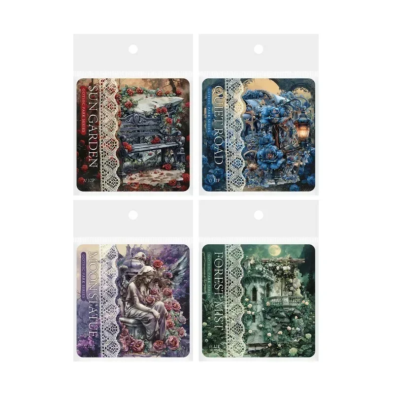 12sheets PET Decorative Paper Handbook Stickers Gothic Park Material Decoration Collage base 188*93mm