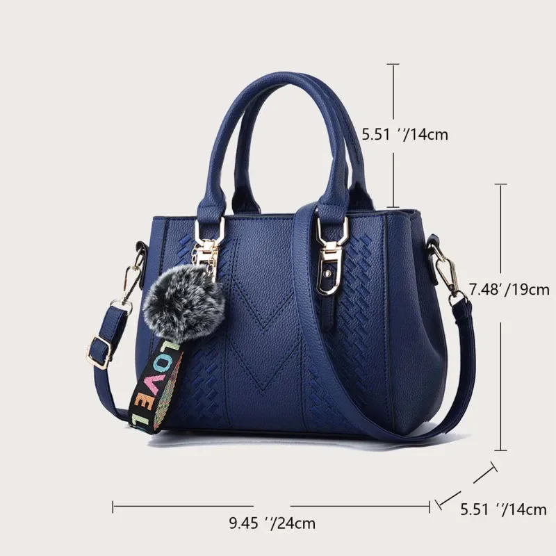 Embroidery Messenger Bags Women Leather Handbags Bags for Women Main Ladies Hair Ball Hand Bag Purse
