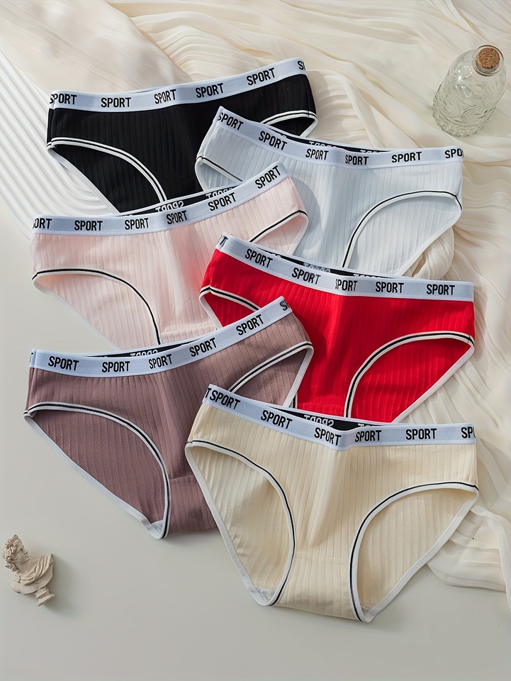 6 pieces of college-style female student briefs, English belt, sporty mother-daughter underpants