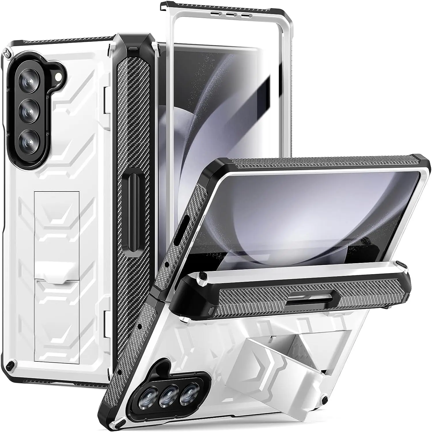 

Прочный защитный чехол для Samsung Galaxy Z Fold 5, встроенный [подставка] [держатель S Pen] [защитная пленка для экрана] [защита шарнира] сверхпрочная противоударная и военная защита всего тела