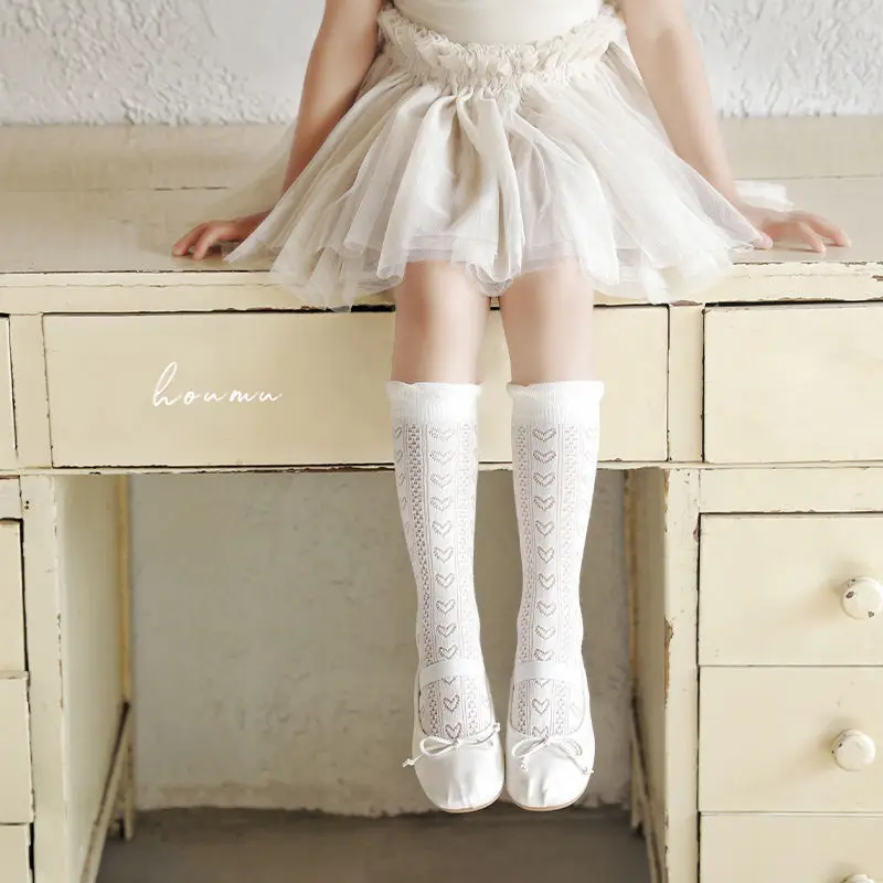 3Pairs Princess White Lace Ruffle Stockings Girl Summer Mesh Sock Thin Breathable Kids Long Socks 3-12Year Children Calf Socks