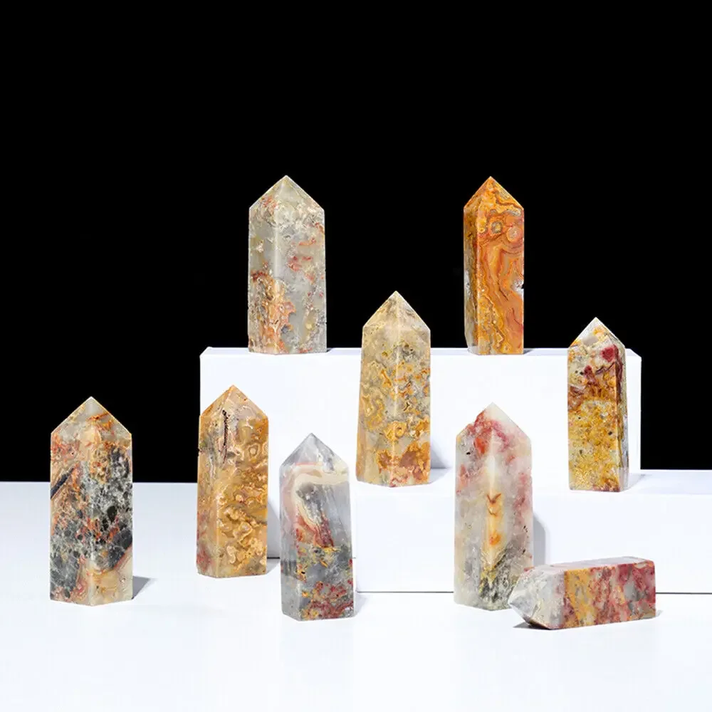

Mineraali Natural Crazy Agate Stones Tower Four Pillar Obelisk Quartz Crystal Magic Wand Point Quadrangular Prism Beautiful Gems