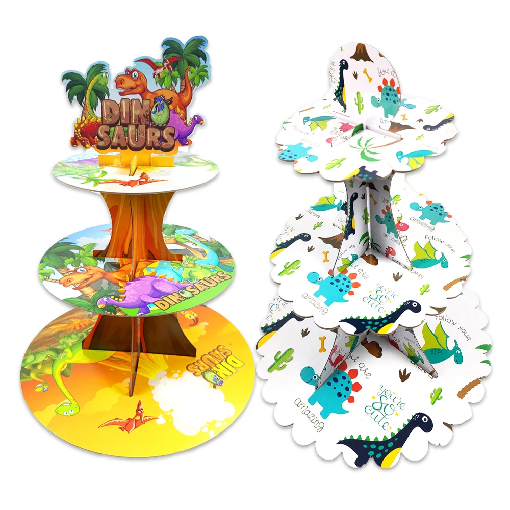 1 Set/Lotto Cute Dinosaur Theme Cake Stand Decorazioni Bambini Ragazzi Eventi Di Compleanno Forniture Per Feste Baby Shower Gift Cake Holder