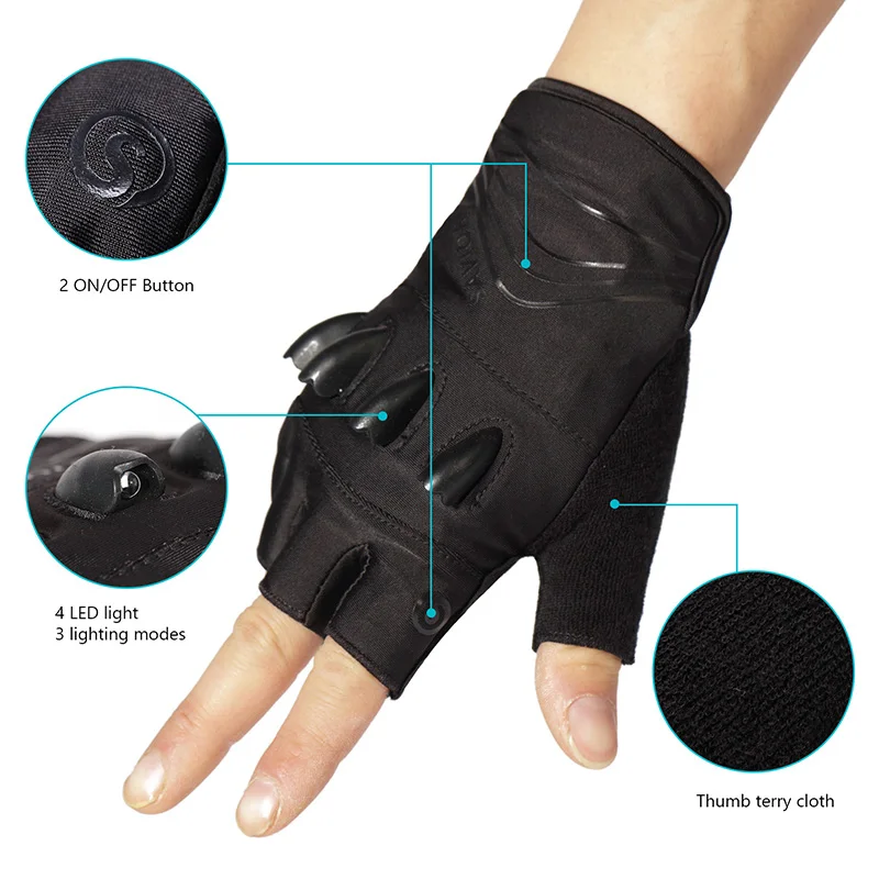 Cycling Gloves Fingerless Gloves Fishing Gloves Savior LED Flashlight Fishing Gloves Luminous Breathable Half Finger Summer Fingerless MTB Mountain Cycling Bicycle Gloves Men