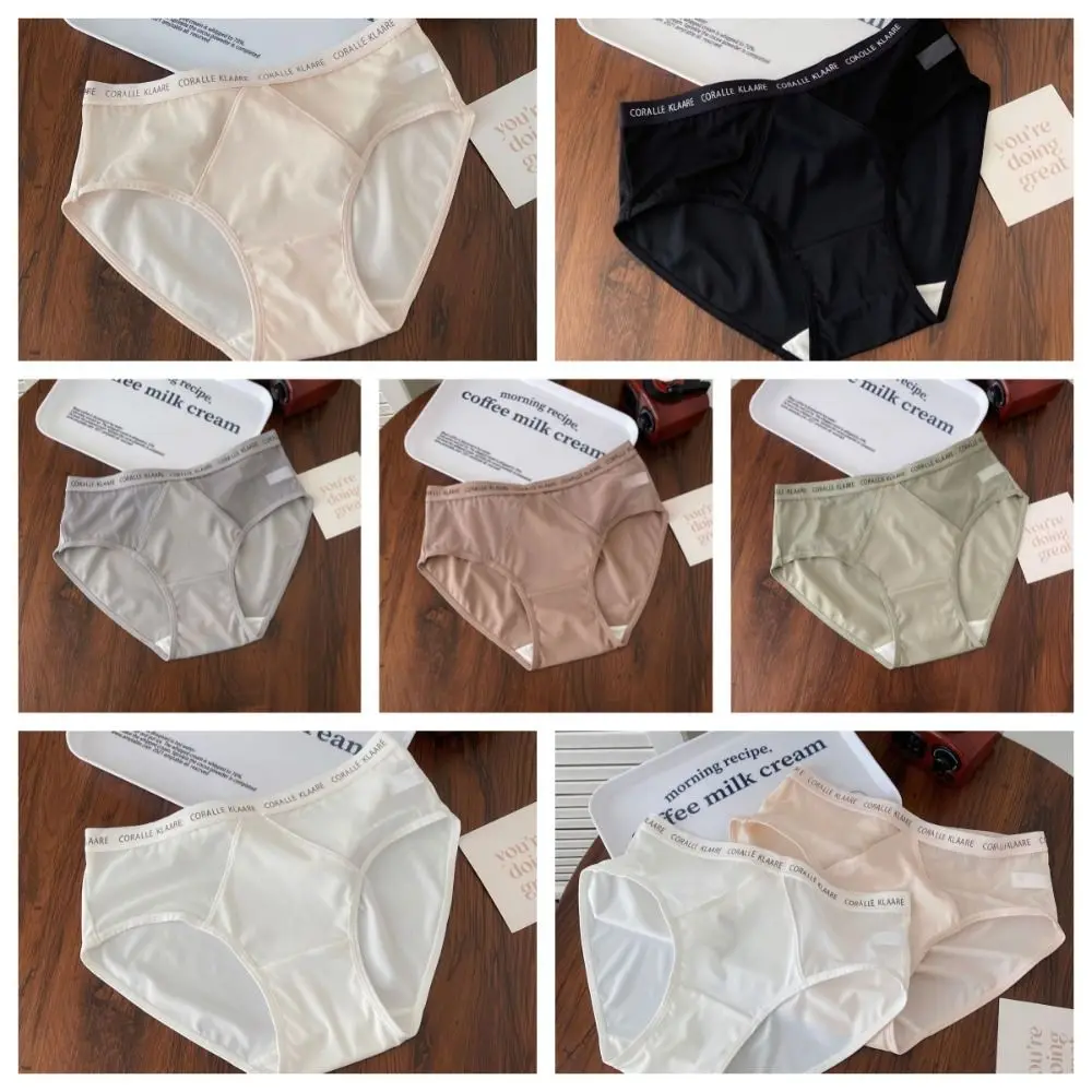 

Letter Ice Silk Panties Cotton Crotch Ultra Thin Middle Waist Briefs Underwear Japanese Style Seamless Lingerie Daily