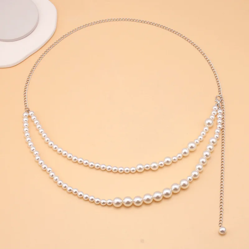 WedDecor Pour Femme Perle Strass Taille Breloque Ceinture Chaîne Mode Accessoires Pour Décontracté, Habillé Et Ouest Tenues, S'Adapte À Taille De 40" - Or, 46 Inches