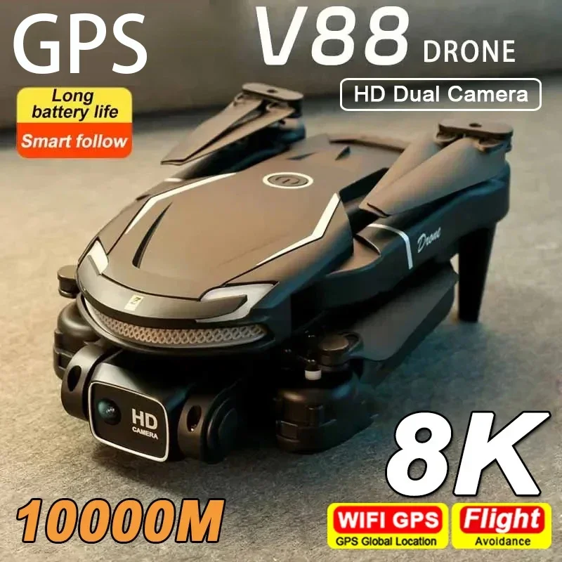 プロフェッショナルV88ドローン,HDデュアルカメラ,GPS,障害物