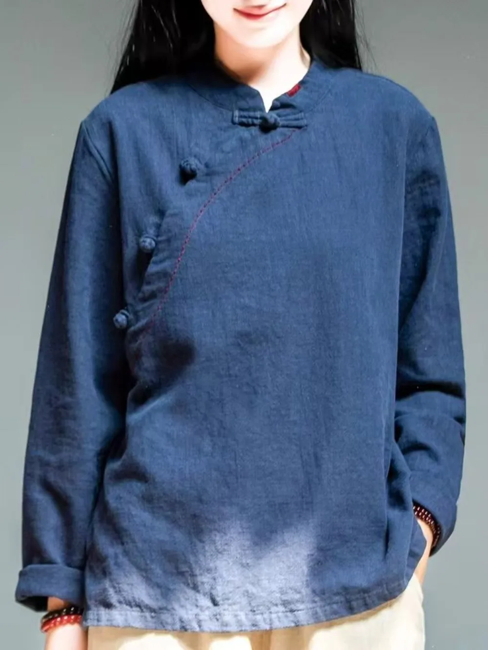 Women Chinese Shirt Autumn T Shirts Chinese Design Breathable Cotton Linen Blouse Traditional Hanfu