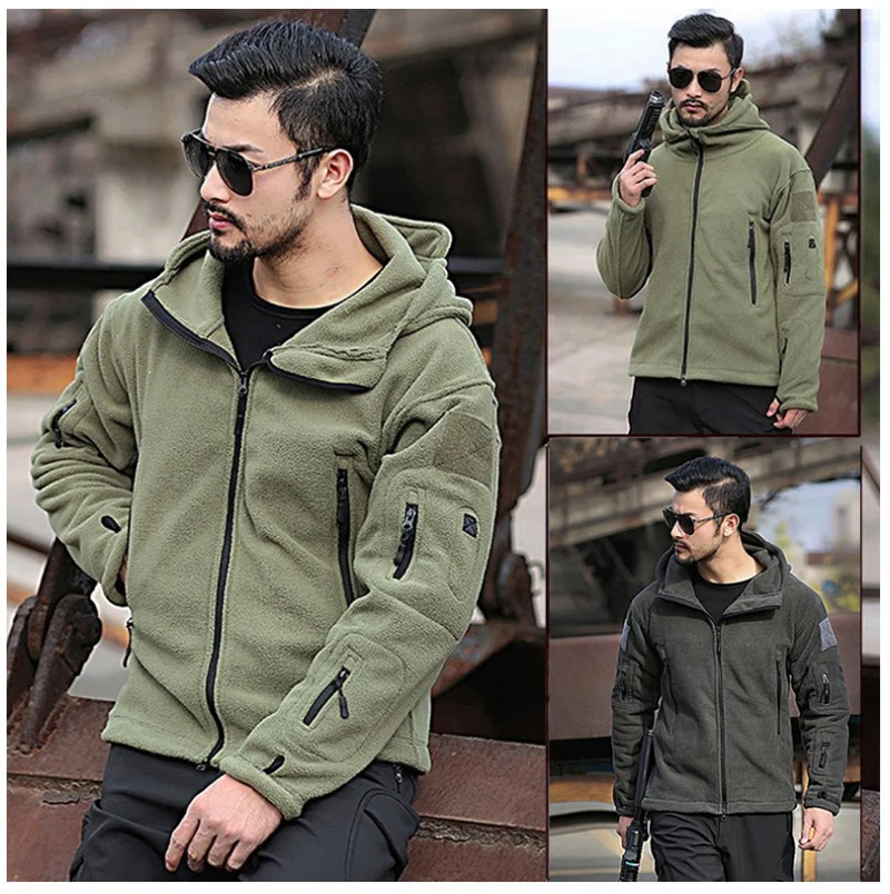 

Men's Outdoor Warm Inner Jacket Fleece Jacket Man's Cold Proof Stormtrooper Windbreaker Solid Color Hooded Zipper Male Clothing