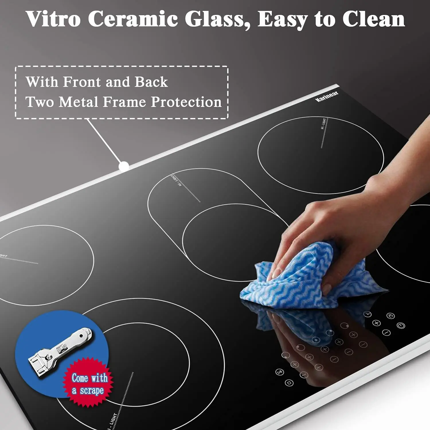 30Inch Electric Cooktop 5Burners Electric Stove Ceramic Cooktop Drop-in Electric Radiant Cooktop with Front and Back Metal Frame 5