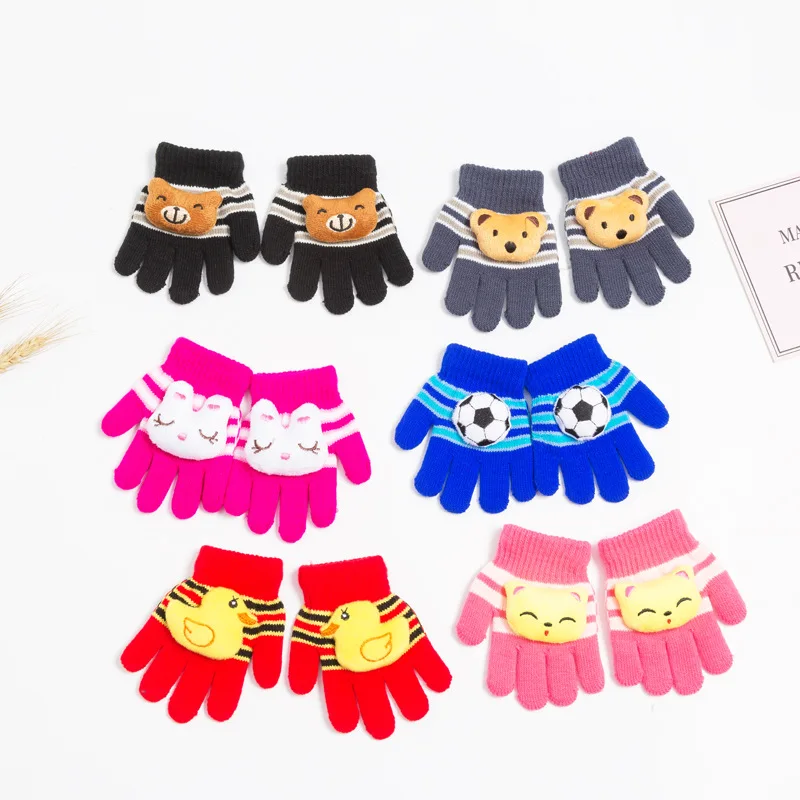 

Winter Children Boy Girls Soft Full Finger Cartoon Animal Gloves Thick Warm Mittens Knitted Gloves For 1-4 Years Kids