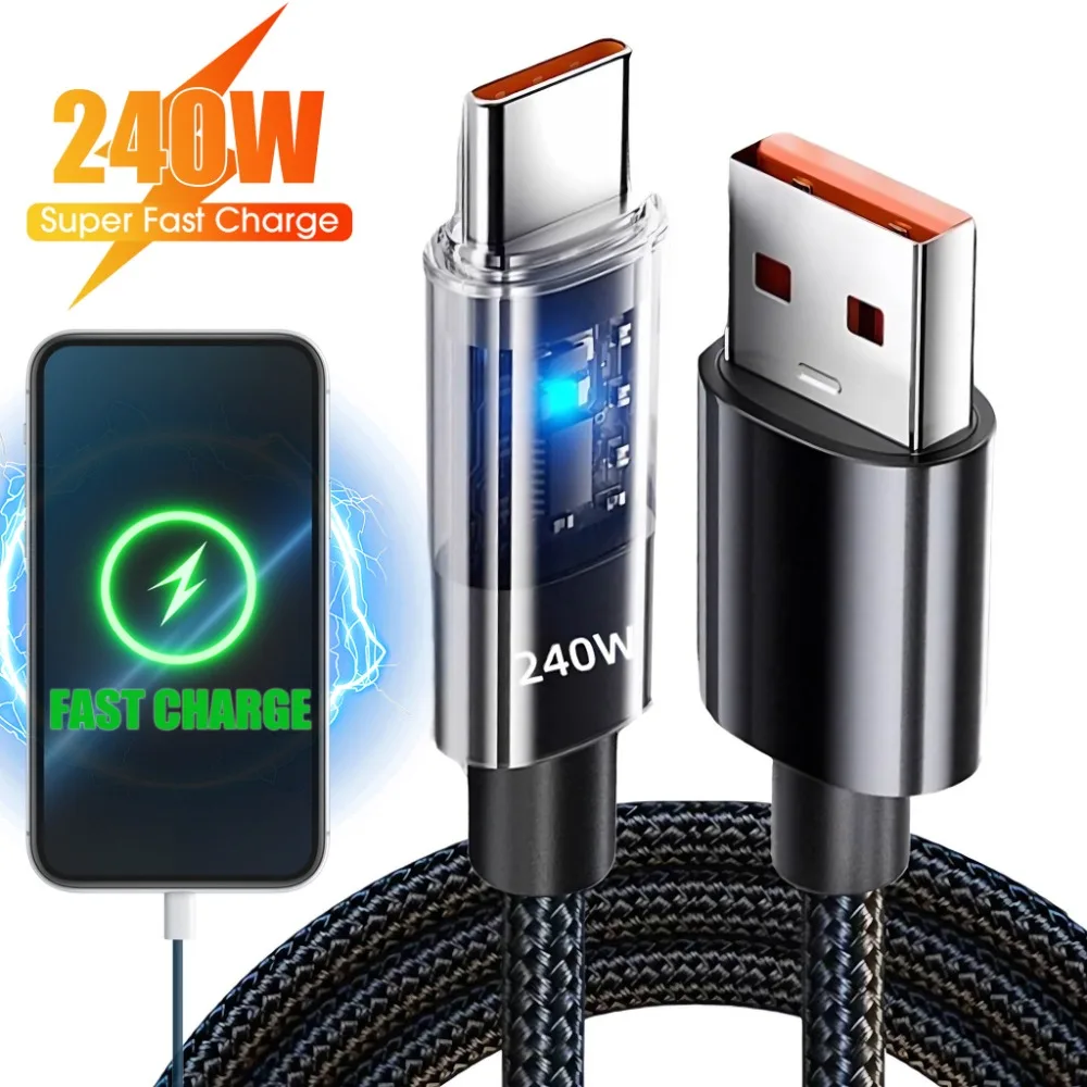 240W USB Type C Fast Charger Cable with Nylon Braiding for Fast Charging and Data Sync