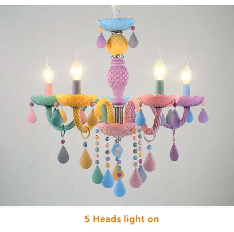 Macaron colorful led crystal chandelier European-style living room girl princess children's room E14 candle light bedroom lamps lowes pendant lights