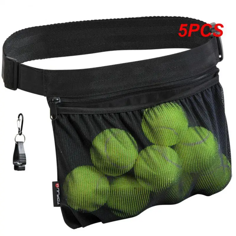 

5PCS Tennis Ball Carry Bag Large Capacity Zipper Tennis Ball Storage Waist Bag for Outdoor Sport Mobile Phone Holder Mesh Pouch