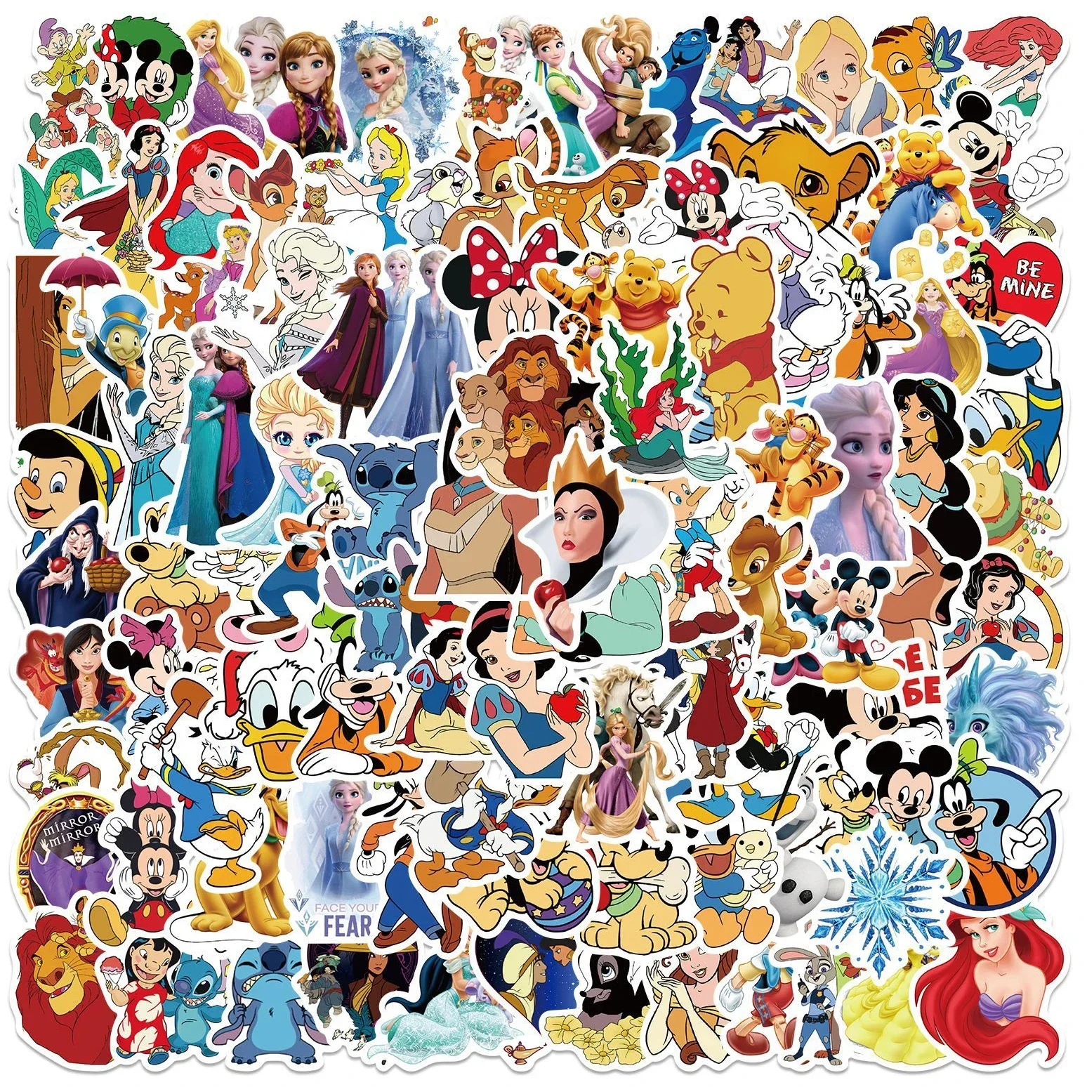 Cartoon Stickers 50/100Pcs Cute Disney Character Mickey Mouse Princess Cartoon Stickers Aesthetic Laptop Car Mix Anime Sticker Kid Toy