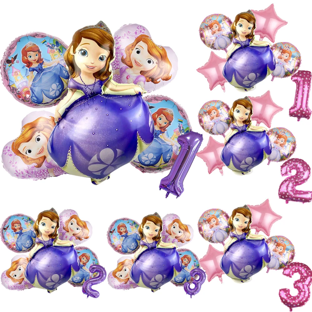 

Sophia Inflate 6Pcs Foil Balloon Sets Birthday Party Accessories Decoratation Girls Festivel DIY Event Toy Gifts Party Supplies