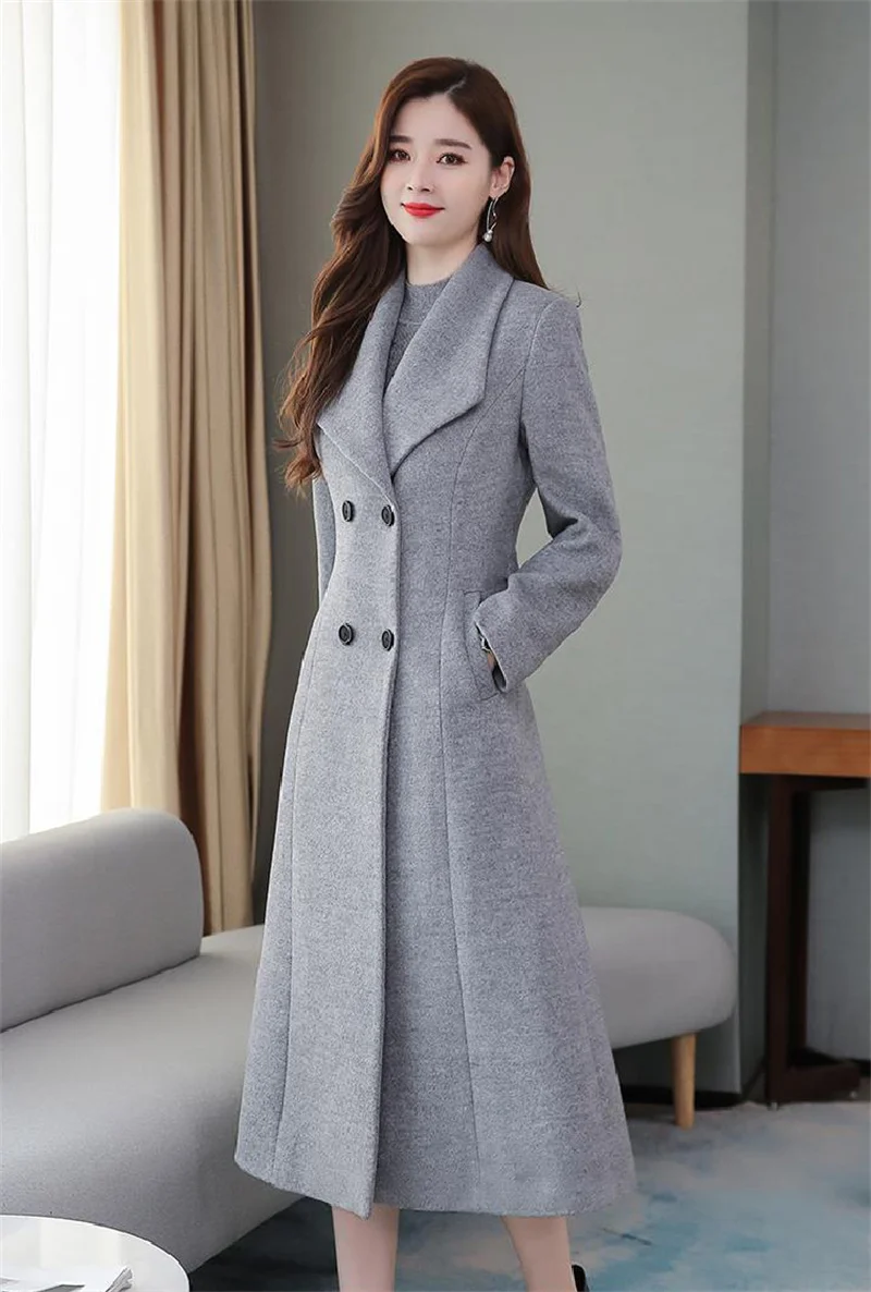 Fdelink Women Autumn and Winter Solid Color Multicolor Wool Long