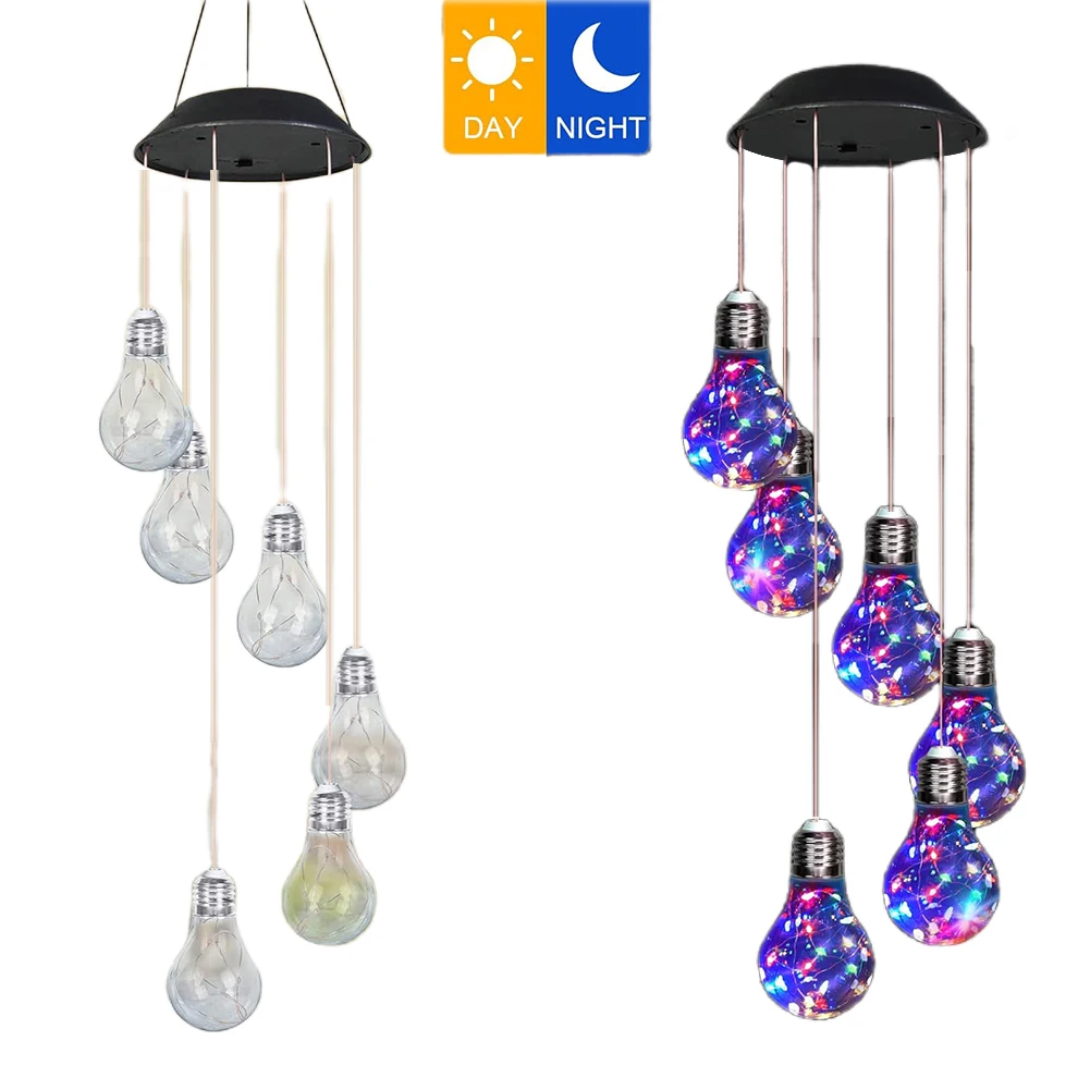 30LED & Copper Wire Colorful Lights Bulb Solar Wind Chimes Hanging Solar Lights Garden Hanging Lamp for Outside Christmas Decor