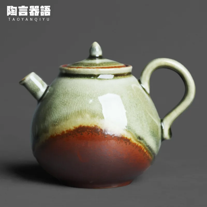 

Japanese Style Kiln Baked Fire Mark Glaze Longdan Handheld Teapot Handmade Retro Stoneware Kung Fu Tea Ceremony Personality Tea