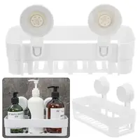 Corner Shelf With Suction Shower Rack Organizer Cup Bathroom Storage Wall Basket 2