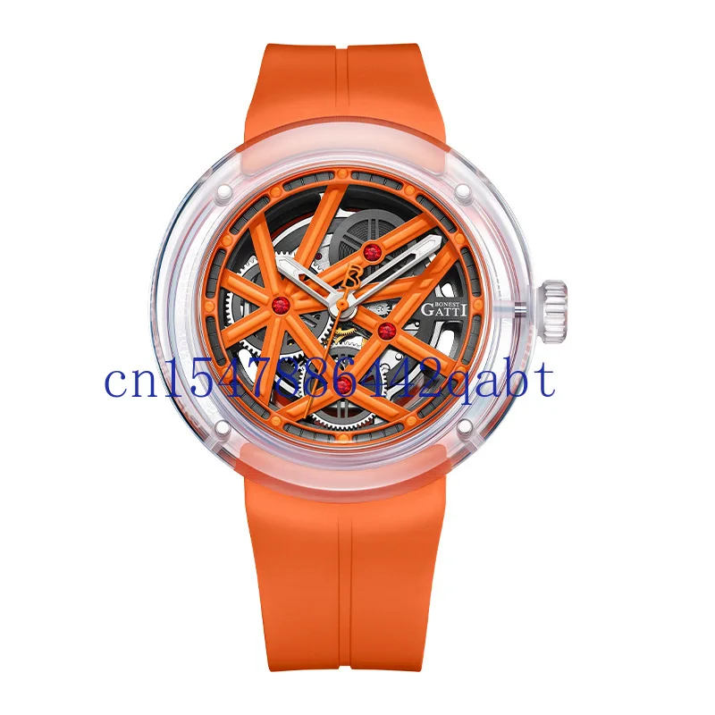 Brand watch, fashionable night light transparent case, business men's mechanical watch