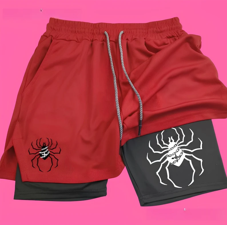 2 in 1 Anime Casual Gym Shorts Men Women,HxH Spider Gym Anime Shorts, Fitness Shorts,Anime Casual Sport Shorts HxH