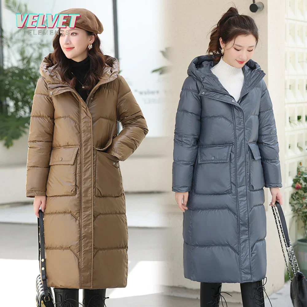 

VE Padded Women's Long Over-the-Knee Winter Parka 2022 New Thickened Quilted Outwear Women's Slim Hooded Women's Jacket Hooded