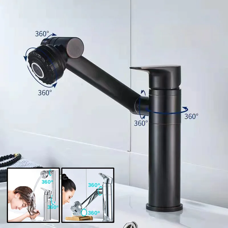 

1080° Swivel Bathroom Basin Faucet Spray Aerator Spout Extender Universal 360° Rotating Arm Splash Proof Tap Water Saving Mixer