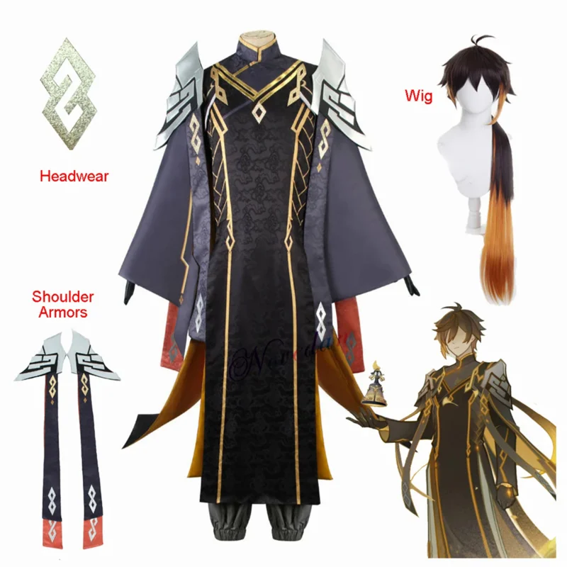 

Genshin Impact Zhongli Morax Cosplay Costume Archon War Zhongli Cosplay Anime Zhong Li Chinese Halloween Hanfu Dress Wig Women