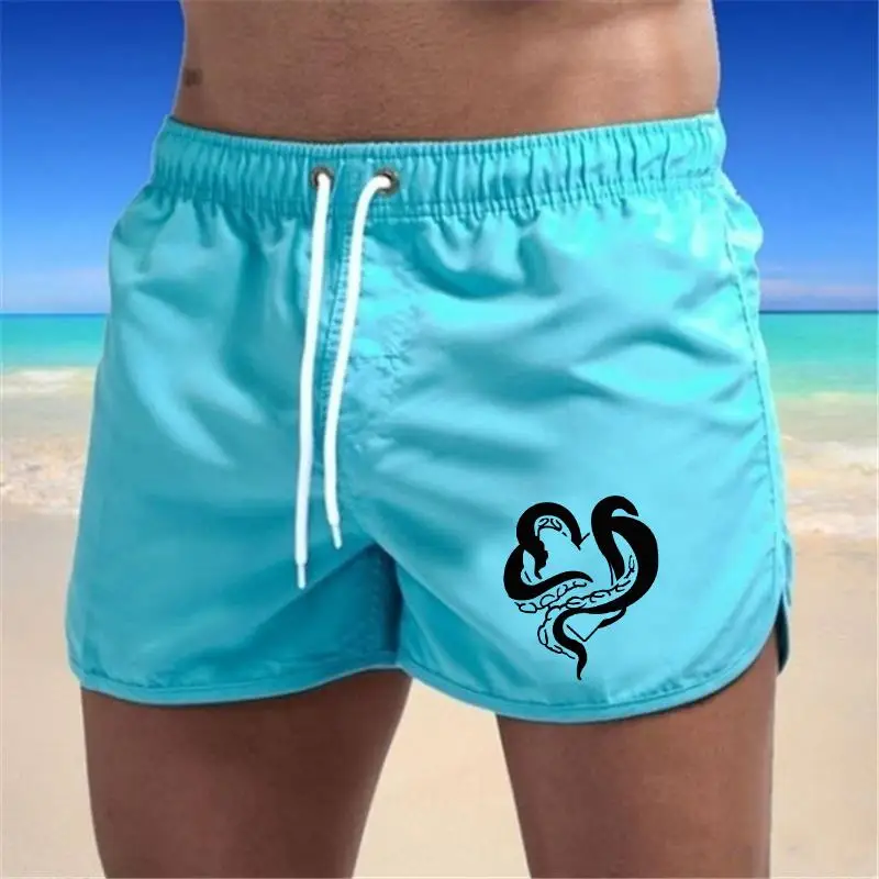 2024 new Summer Men's Beach Shorts Casual Vacation Wear Fashionable Printed Minimalist Design Clothing 5